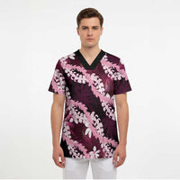 Puakenikeni Maile Lei Scrub Top Frangipani Pink Tropical Leaves