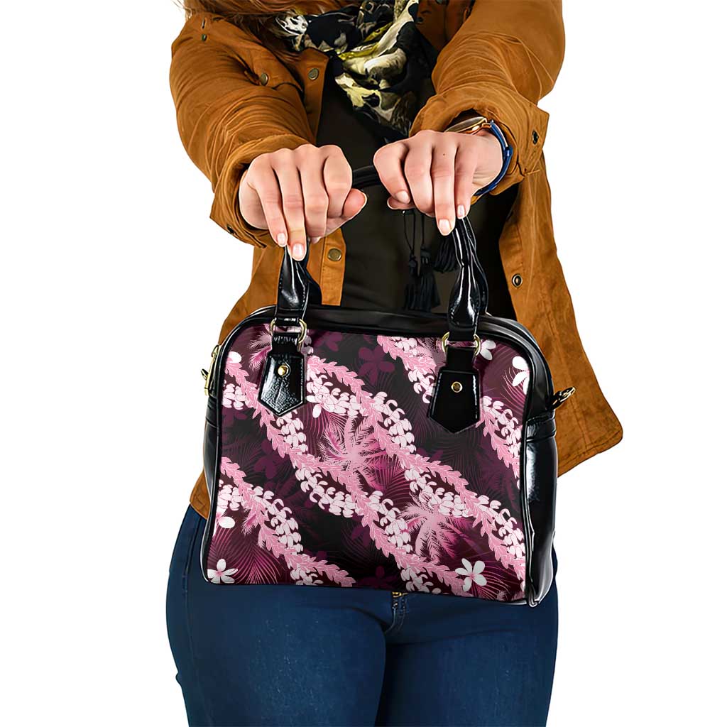 Puakenikeni Maile Lei Shoulder Handbag Frangipani Pink Tropical Leaves