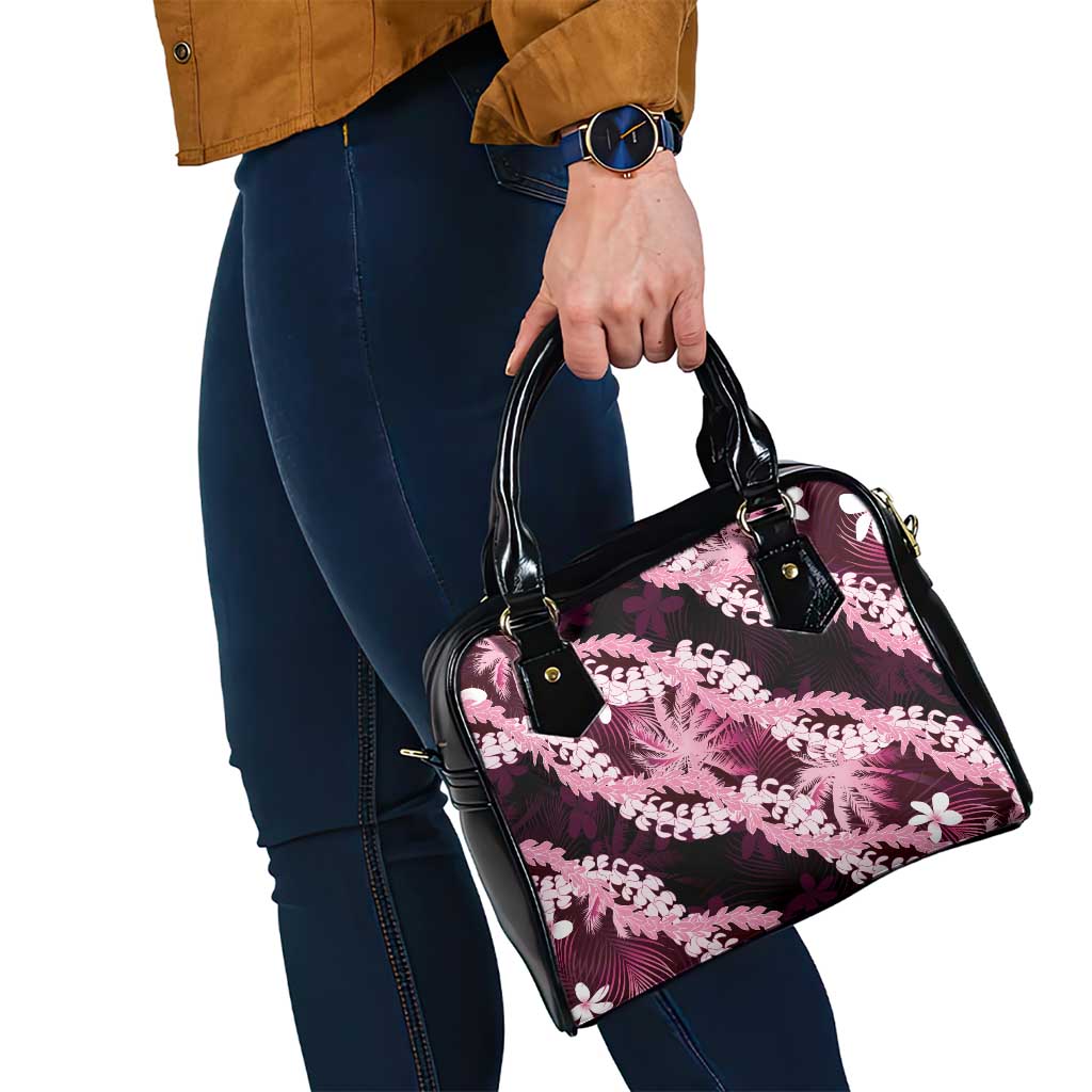 Puakenikeni Maile Lei Shoulder Handbag Frangipani Pink Tropical Leaves
