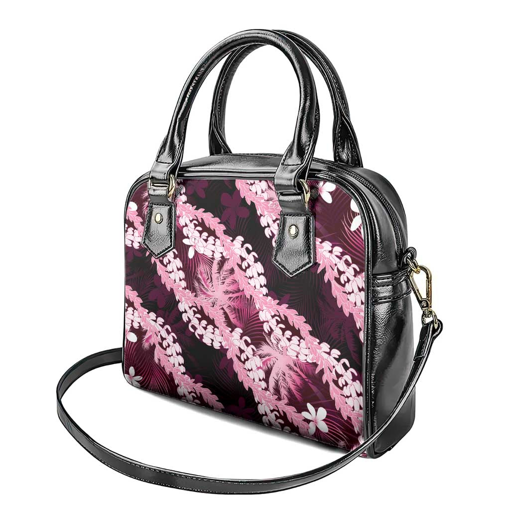Puakenikeni Maile Lei Shoulder Handbag Frangipani Pink Tropical Leaves