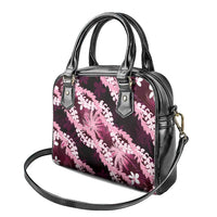 Puakenikeni Maile Lei Shoulder Handbag Frangipani Pink Tropical Leaves