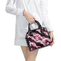 Puakenikeni Maile Lei Shoulder Handbag Frangipani Pink Tropical Leaves