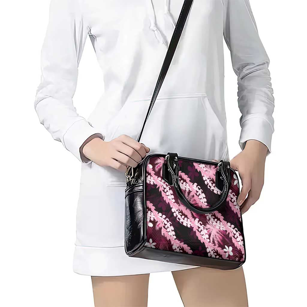 Puakenikeni Maile Lei Shoulder Handbag Frangipani Pink Tropical Leaves