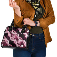 Puakenikeni Maile Lei Shoulder Handbag Frangipani Pink Tropical Leaves