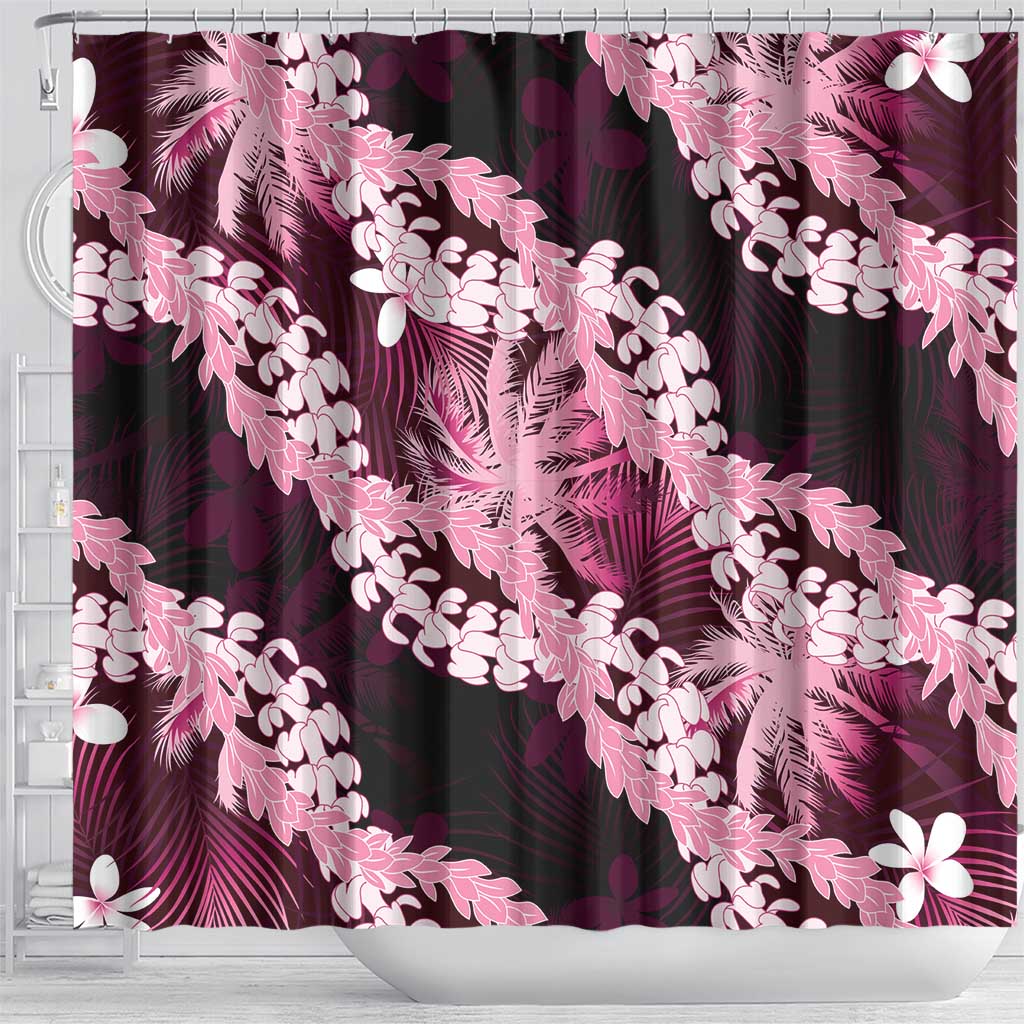 Puakenikeni Maile Lei Shower Curtain Frangipani Pink Tropical Leaves LT01 - Polynesian Pride