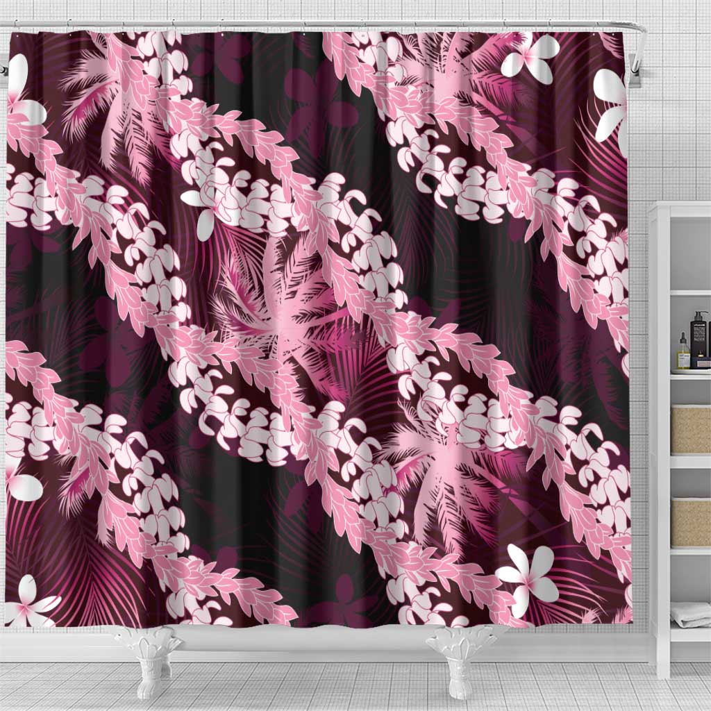 Puakenikeni Maile Lei Shower Curtain Frangipani Pink Tropical Leaves LT01 - Polynesian Pride