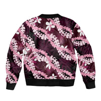 Puakenikeni Maile Lei Sleeve Zip Bomber Jacket Frangipani Pink Tropical Leaves LT01 - Polynesian Pride