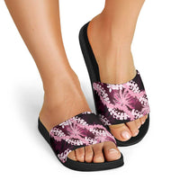 Puakenikeni Maile Lei Slide Sandals Frangipani Pink Tropical Leaves