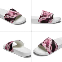 Puakenikeni Maile Lei Slide Sandals Frangipani Pink Tropical Leaves