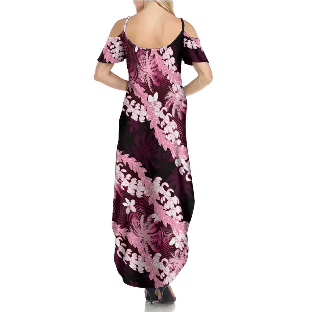 Puakenikeni Maile Lei Summer Maxi Dress Frangipani Pink Tropical Leaves LT01 - Polynesian Pride