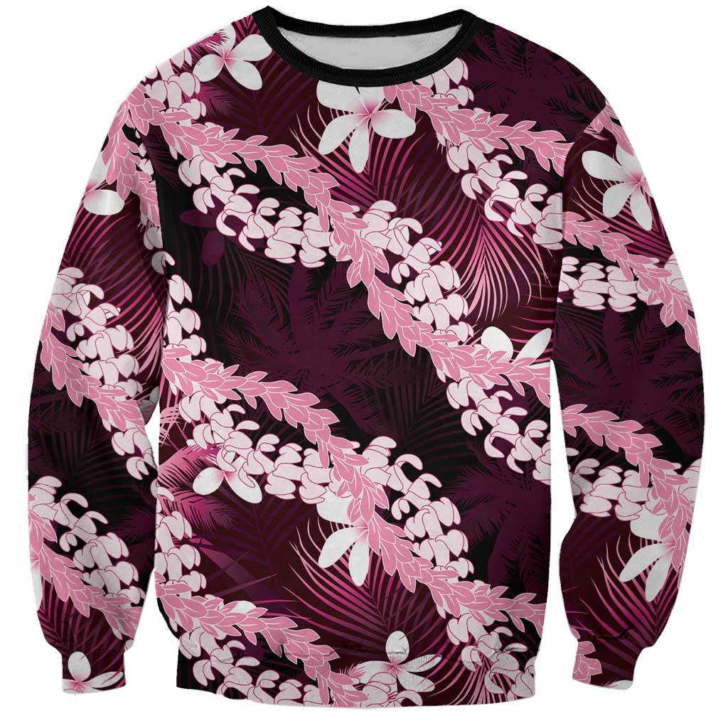 Puakenikeni Maile Lei Sweatshirt Frangipani Pink Tropical Leaves LT01 Unisex Pink - Polynesian Pride