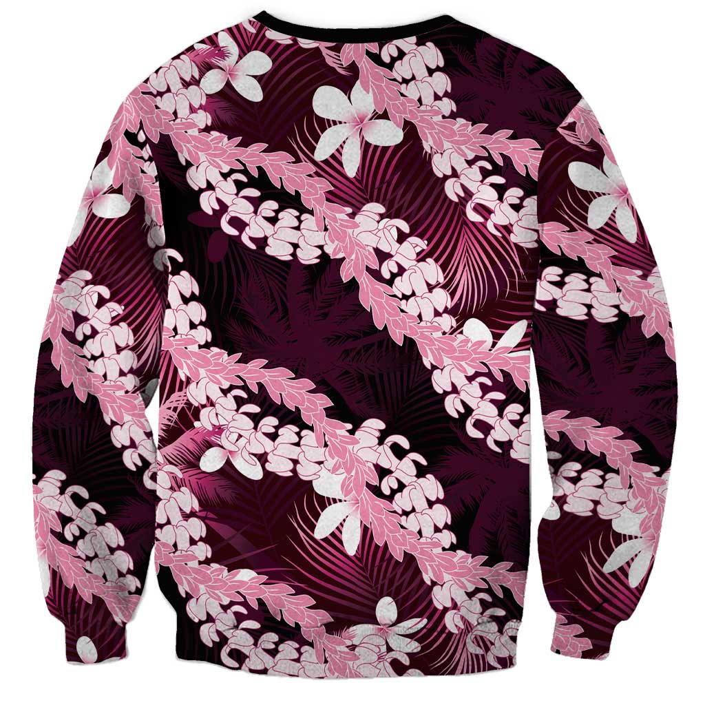 Puakenikeni Maile Lei Sweatshirt Frangipani Pink Tropical Leaves LT01 - Polynesian Pride