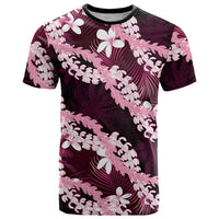 Puakenikeni Maile Lei T Shirt Frangipani Pink Tropical Leaves LT01 Pink - Polynesian Pride
