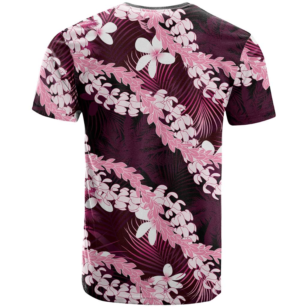 Puakenikeni Maile Lei T Shirt Frangipani Pink Tropical Leaves LT01 - Polynesian Pride