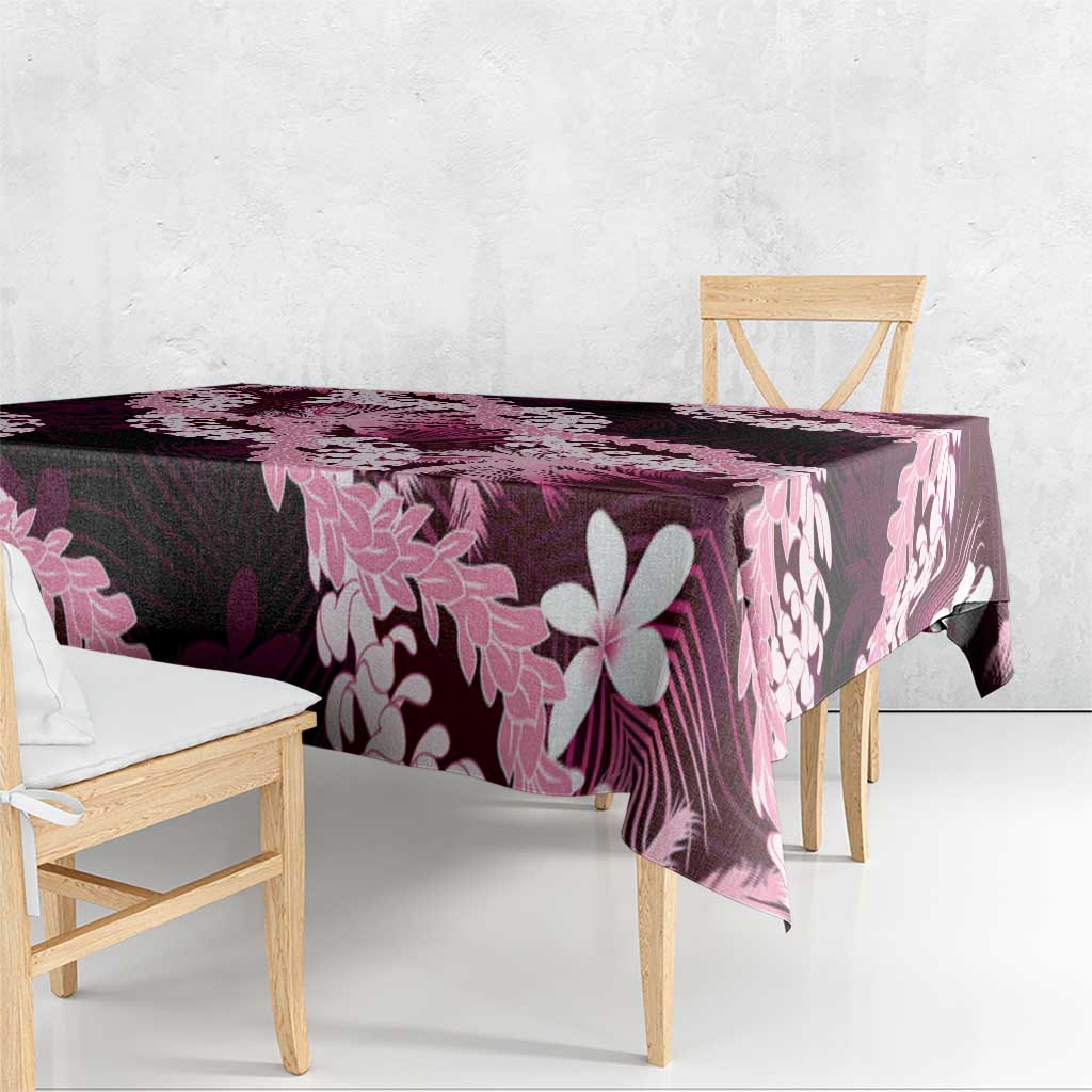 Puakenikeni Maile Lei Tablecloth Frangipani Pink Tropical Leaves LT01 - Polynesian Pride