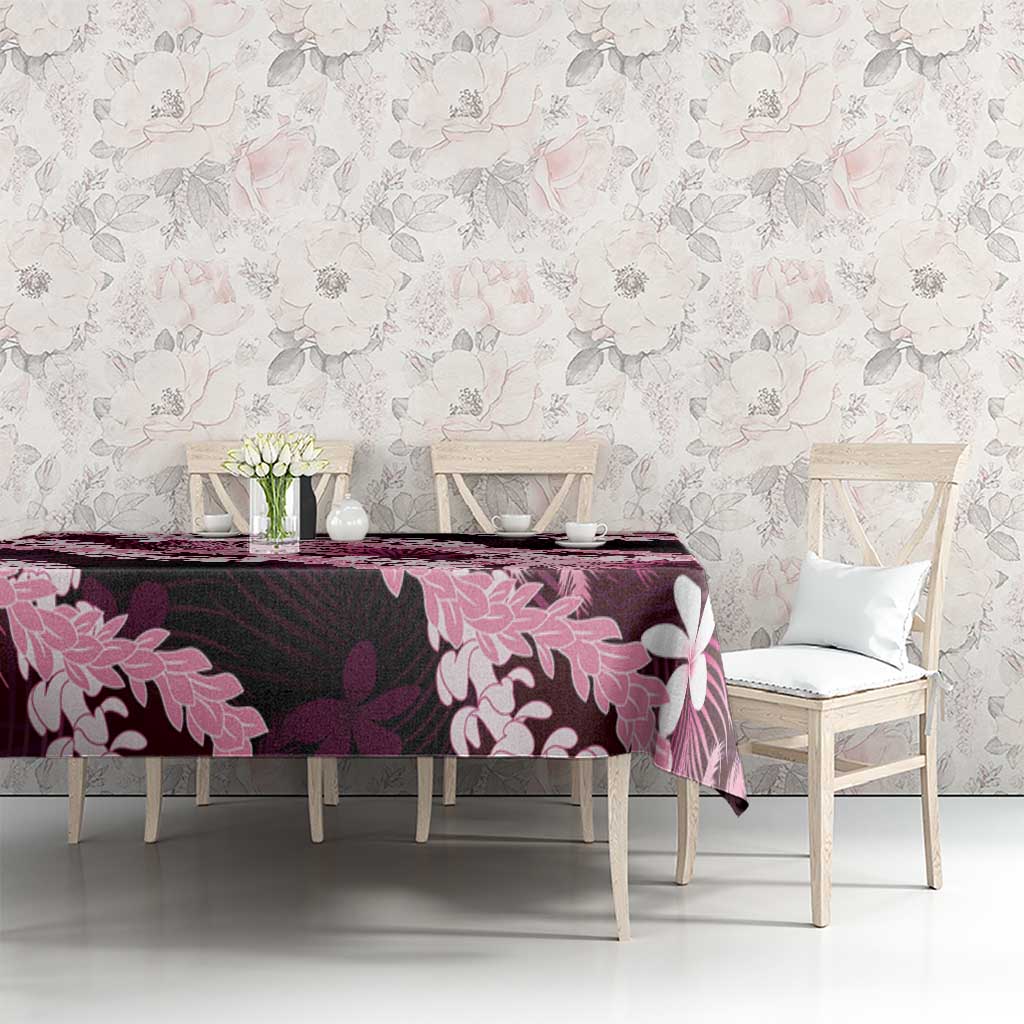 Puakenikeni Maile Lei Tablecloth Frangipani Pink Tropical Leaves LT01 - Polynesian Pride