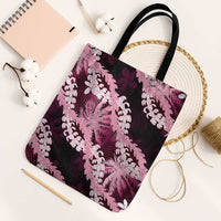 Puakenikeni Maile Lei Tote Bag Frangipani Pink Tropical Leaves LT01 Black Strap One Size Pink - Polynesian Pride