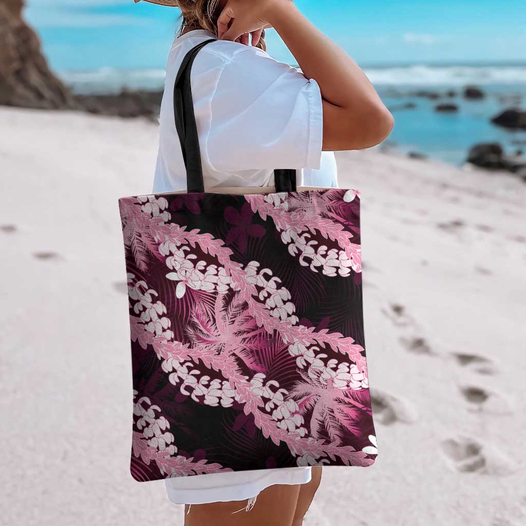 Puakenikeni Maile Lei Tote Bag Frangipani Pink Tropical Leaves LT01 - Polynesian Pride