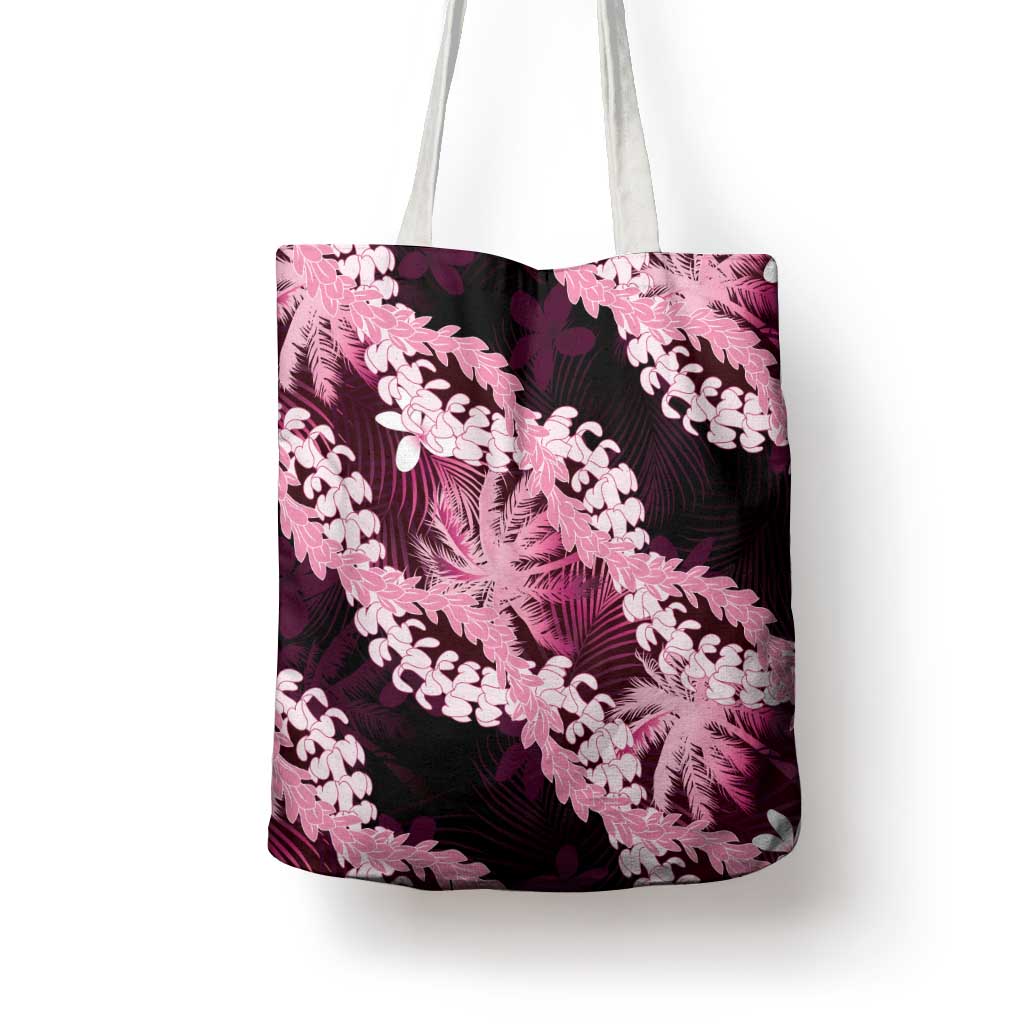 Puakenikeni Maile Lei Tote Bag Frangipani Pink Tropical Leaves LT01 - Polynesian Pride