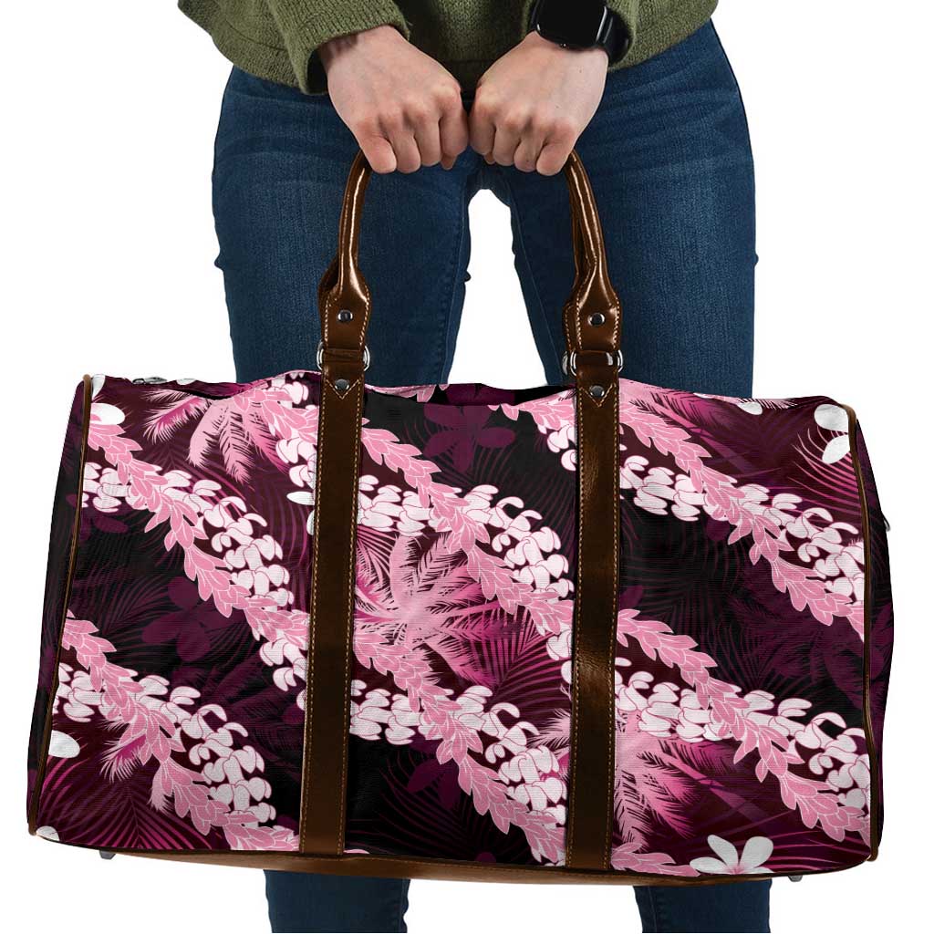 Puakenikeni Maile Lei Travel Bag Frangipani Pink Tropical Leaves