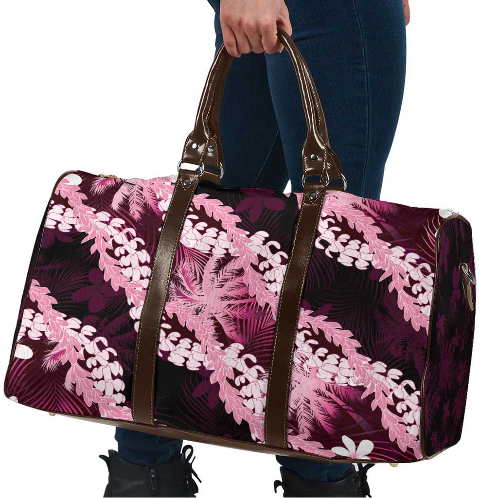 Puakenikeni Maile Lei Travel Bag Frangipani Pink Tropical Leaves