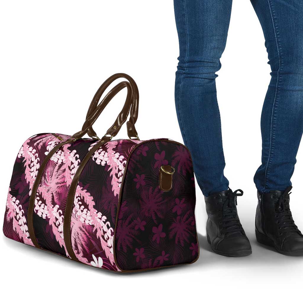 Puakenikeni Maile Lei Travel Bag Frangipani Pink Tropical Leaves