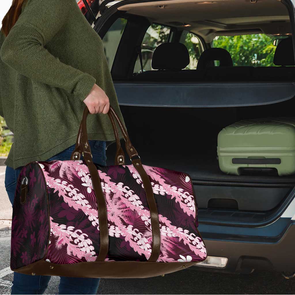 Puakenikeni Maile Lei Travel Bag Frangipani Pink Tropical Leaves