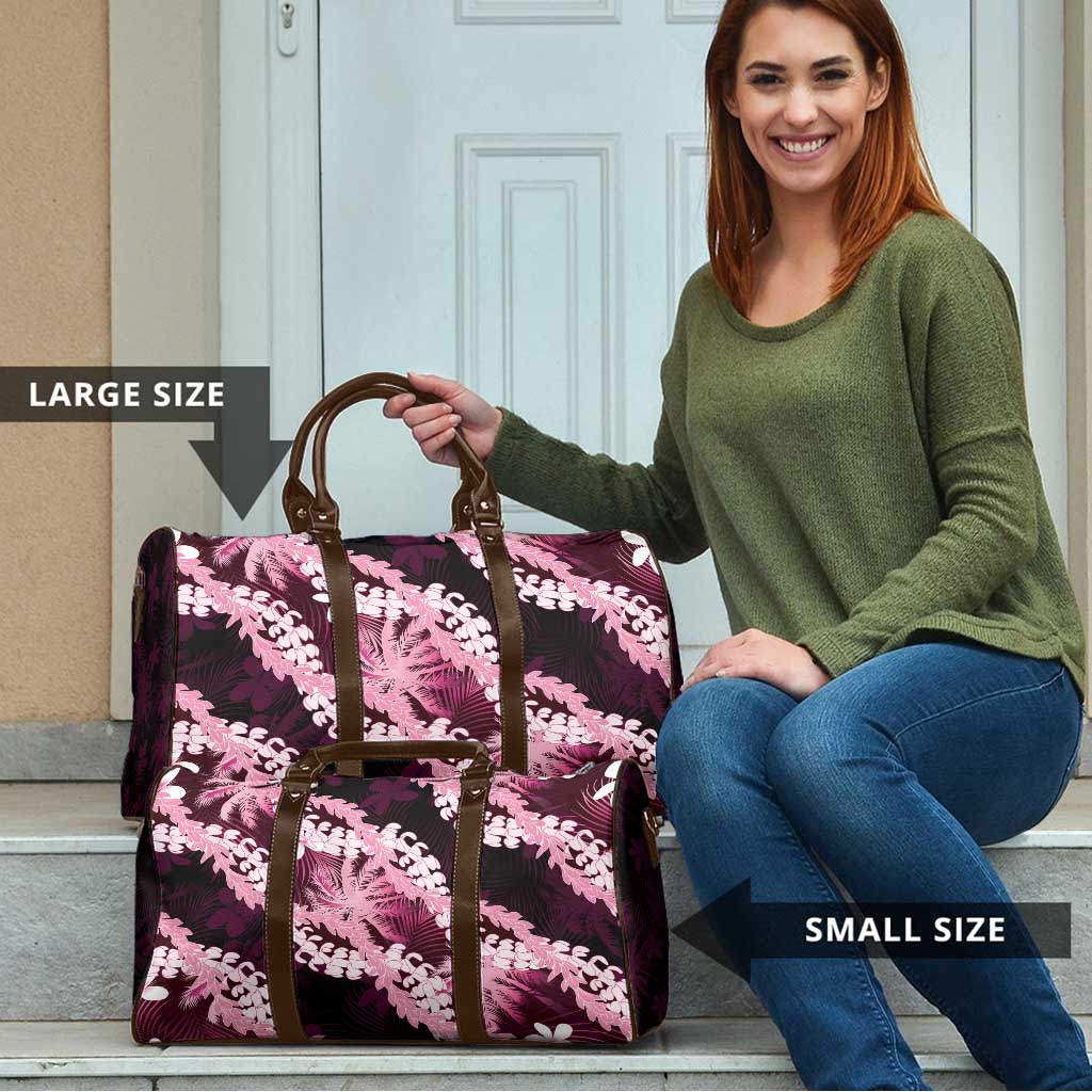 Puakenikeni Maile Lei Travel Bag Frangipani Pink Tropical Leaves