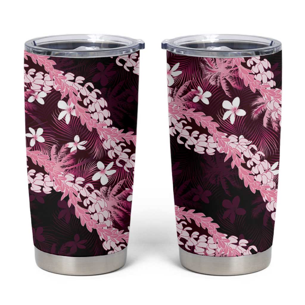 Puakenikeni Maile Lei Tumbler Cup Frangipani Pink Tropical Leaves