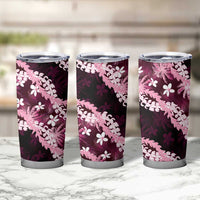 Puakenikeni Maile Lei Tumbler Cup Frangipani Pink Tropical Leaves LT01 - Polynesian Pride