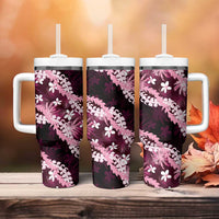 Puakenikeni Maile Lei Tumbler With Handle Frangipani Pink Tropical Leaves LT01 - Polynesian Pride