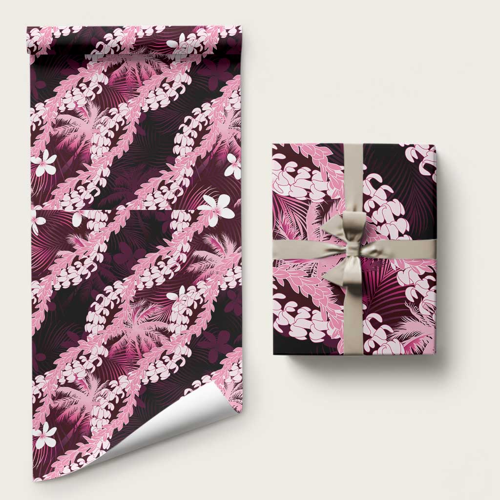 Puakenikeni Maile Lei Wrapping Paper Frangipani Pink Tropical Leaves