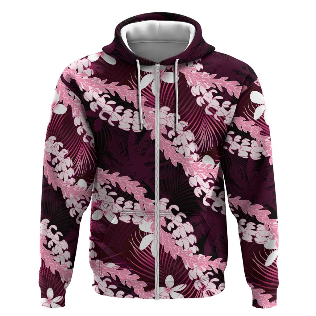 Puakenikeni Maile Lei Zip Hoodie Frangipani Pink Tropical Leaves LT01 Zip Hoodie Pink - Polynesian Pride