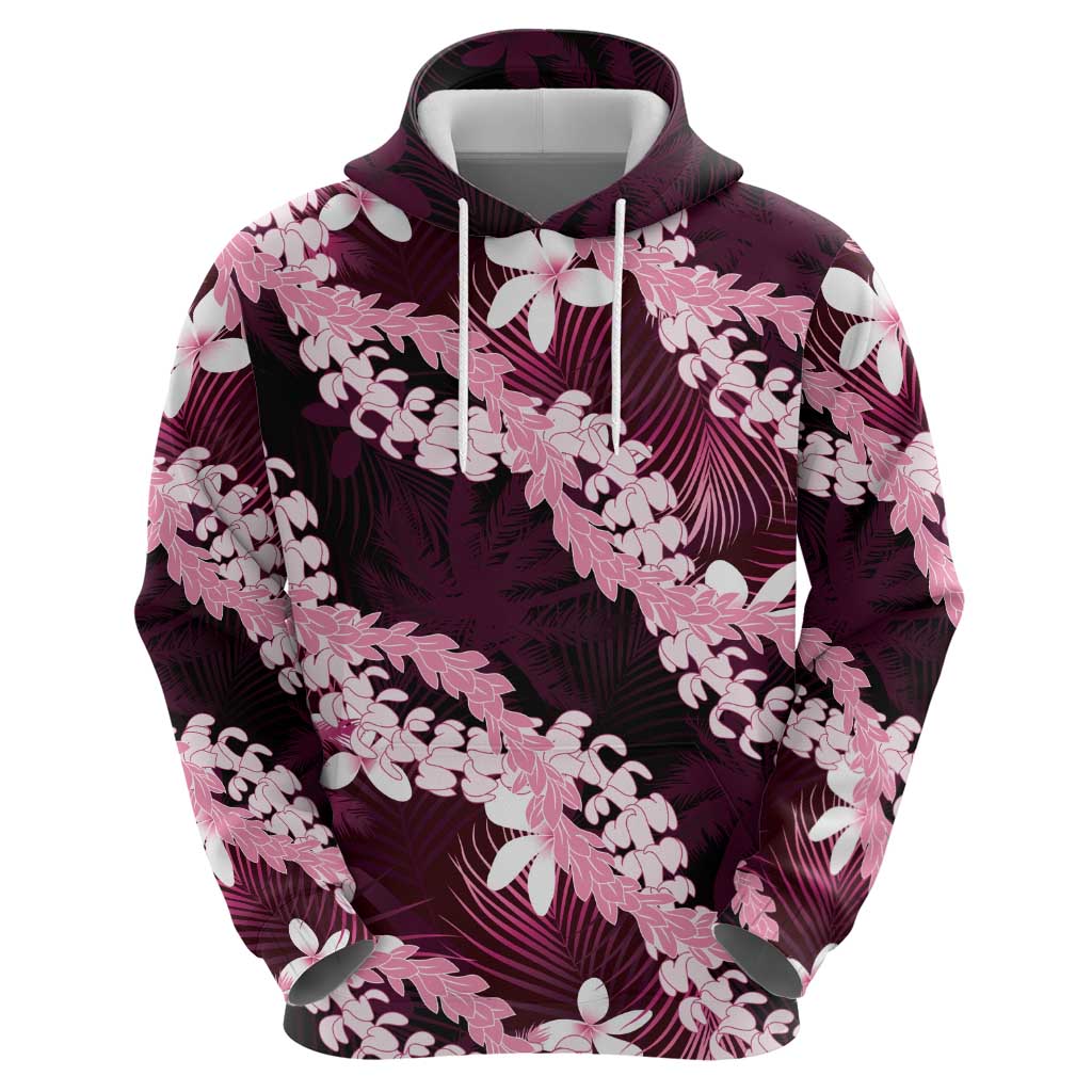 Puakenikeni Maile Lei Zip Hoodie Frangipani Pink Tropical Leaves LT01 - Polynesian Pride