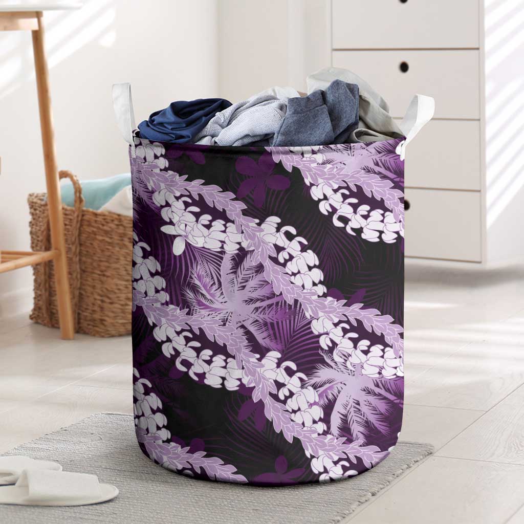 Puakenikeni Maile Lei Laundry Basket Frangipani Purple Tropical Leaves LT01 Purple - Polynesian Pride