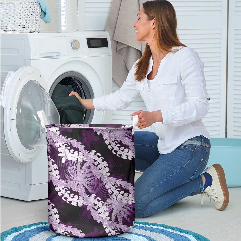 Puakenikeni Maile Lei Laundry Basket Frangipani Purple Tropical Leaves LT01 - Polynesian Pride