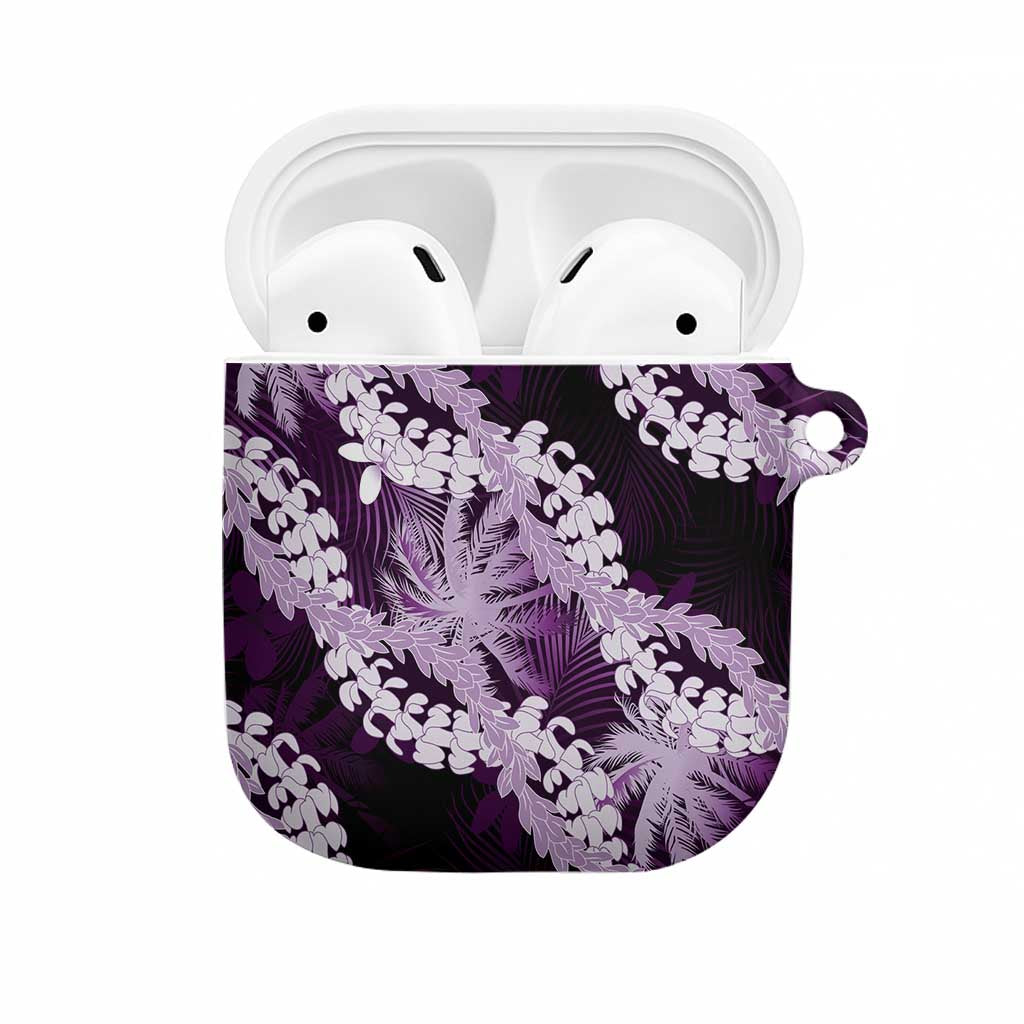 Puakenikeni Maile Lei AirPods Case Frangipani Purple Tropical Leaves