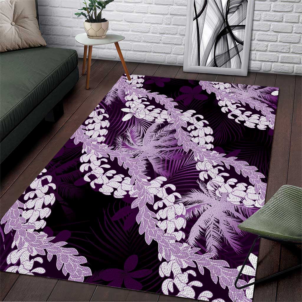 Puakenikeni Maile Lei Area Rug Frangipani Purple Tropical Leaves