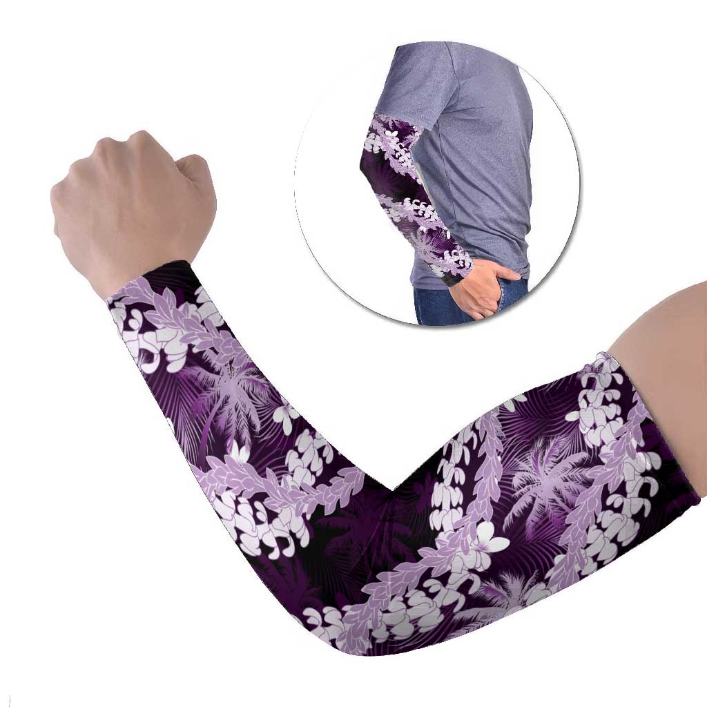 Puakenikeni Maile Lei Arm Sleeves Frangipani Purple Tropical Leaves LT01 Set of 2 Purple - Polynesian Pride