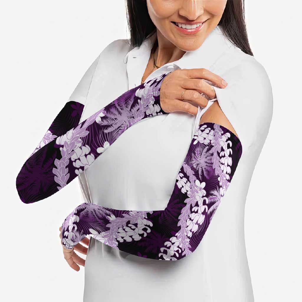 Puakenikeni Maile Lei Arm Sleeves Frangipani Purple Tropical Leaves LT01 - Polynesian Pride