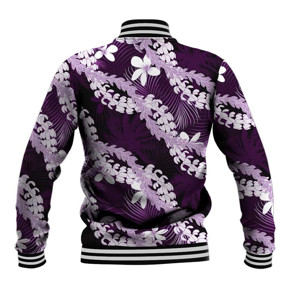 Puakenikeni Maile Lei Baseball Jacket Frangipani Purple Tropical Leaves LT01 - Polynesian Pride