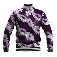 Puakenikeni Maile Lei Baseball Jacket Frangipani Purple Tropical Leaves LT01 - Polynesian Pride