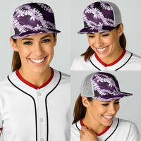 Puakenikeni Maile Lei Baseball Net Cap Frangipani Purple Tropical Leaves