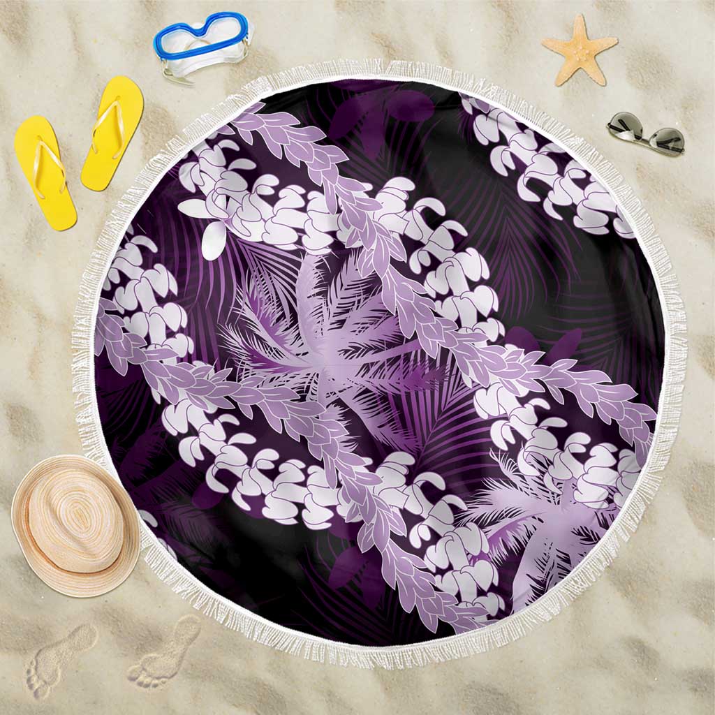 Puakenikeni Maile Lei Beach Blanket Frangipani Purple Tropical Leaves LT01 One Size 150cm Purple - Polynesian Pride