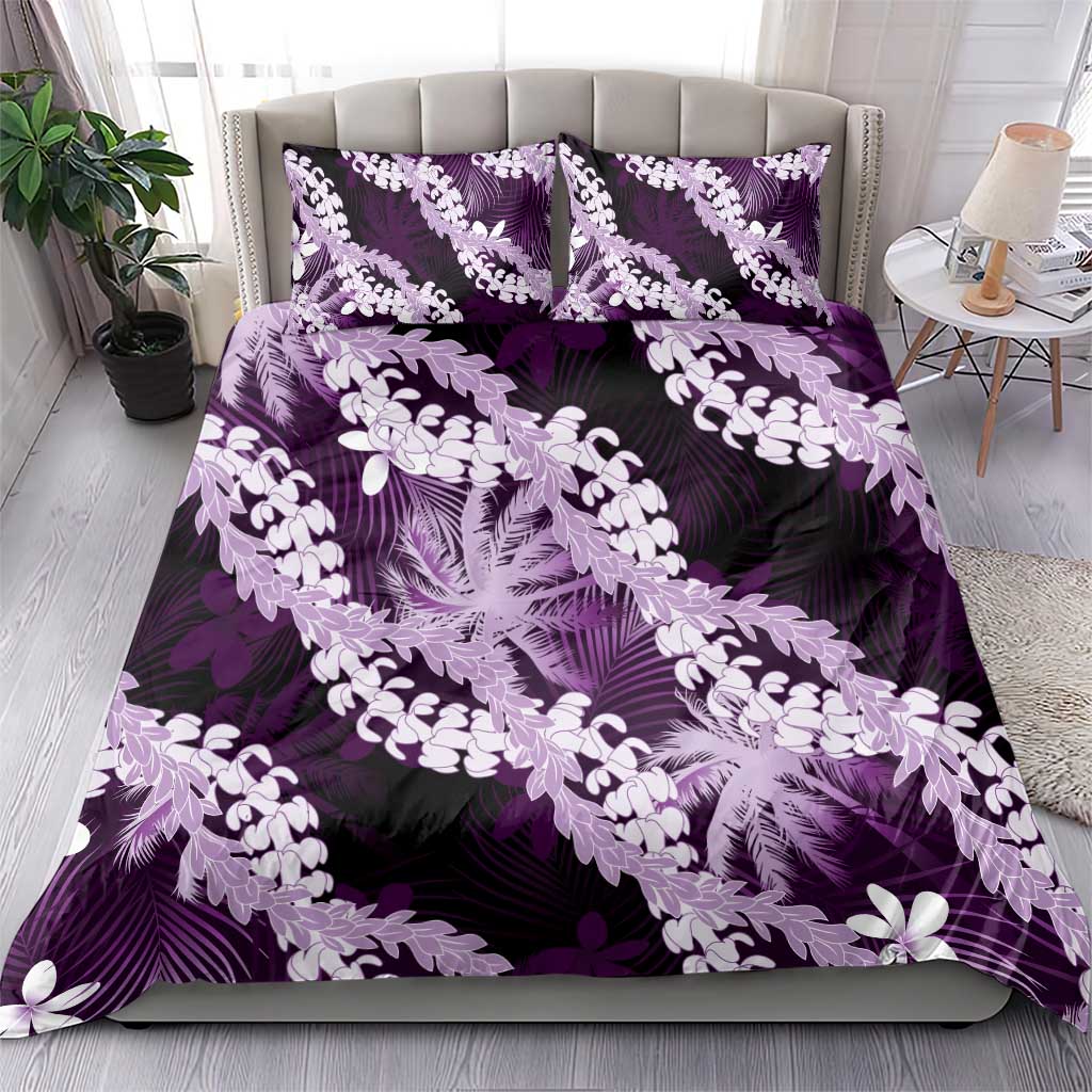 Puakenikeni Maile Lei Bedding Set Frangipani Purple Tropical Leaves LT01 - Polynesian Pride