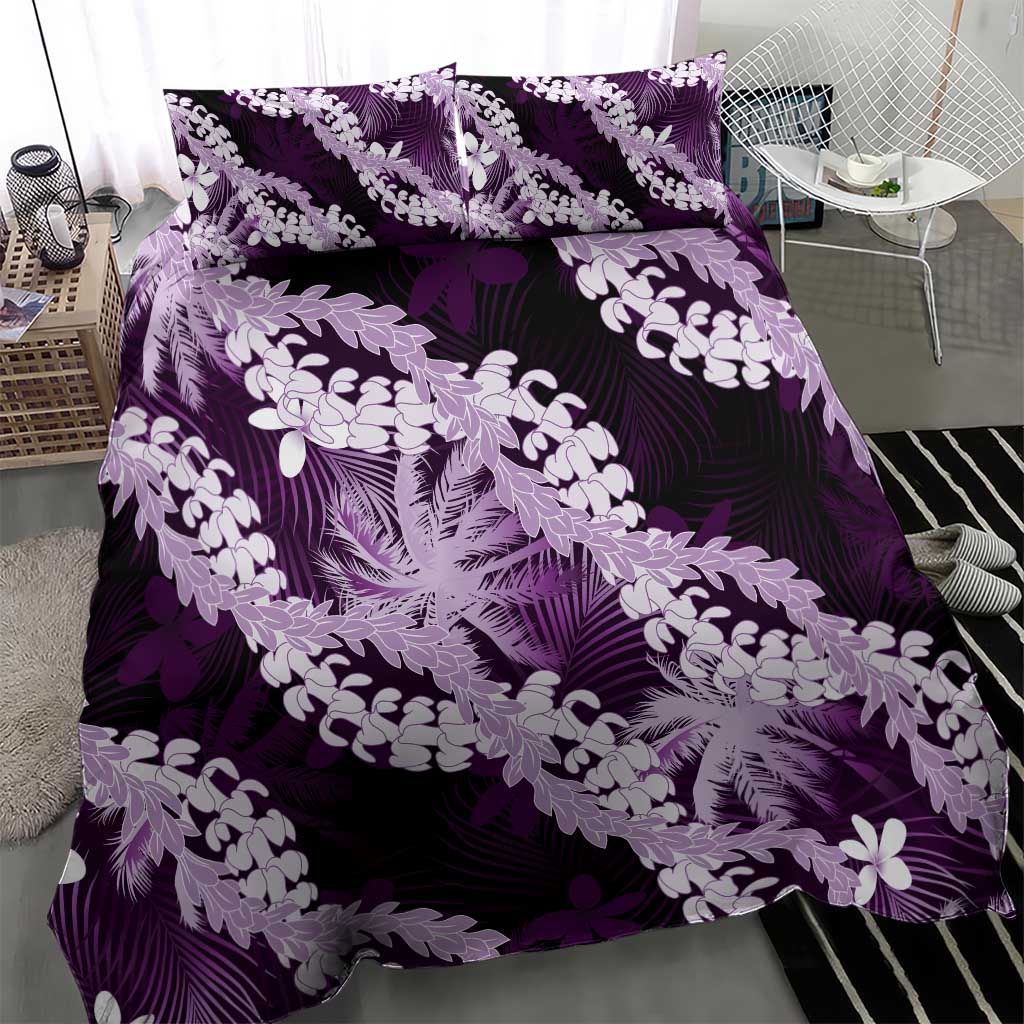 Puakenikeni Maile Lei Bedding Set Frangipani Purple Tropical Leaves LT01 - Polynesian Pride
