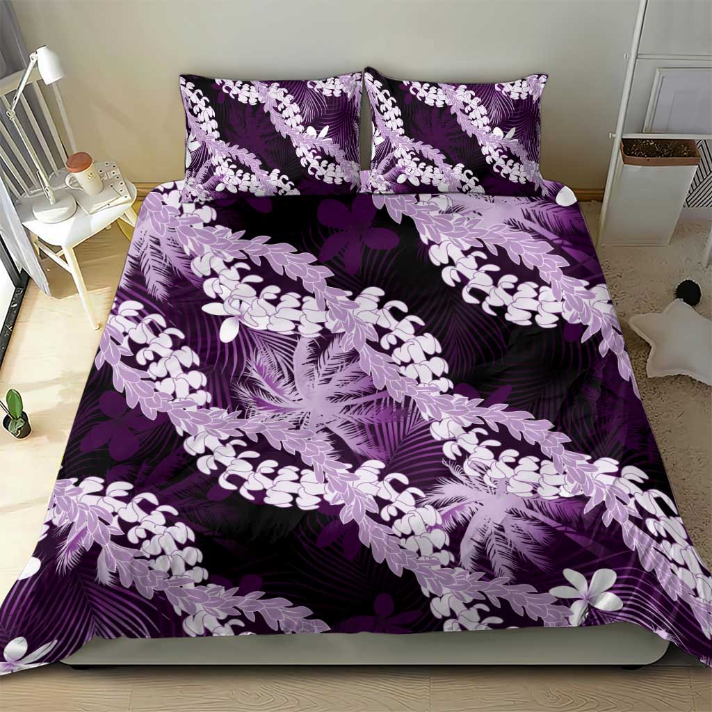 Puakenikeni Maile Lei Bedding Set Frangipani Purple Tropical Leaves LT01 - Polynesian Pride