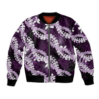 Puakenikeni Maile Lei Bomber Jacket Frangipani Purple Tropical Leaves LT01 Unisex Purple - Polynesian Pride