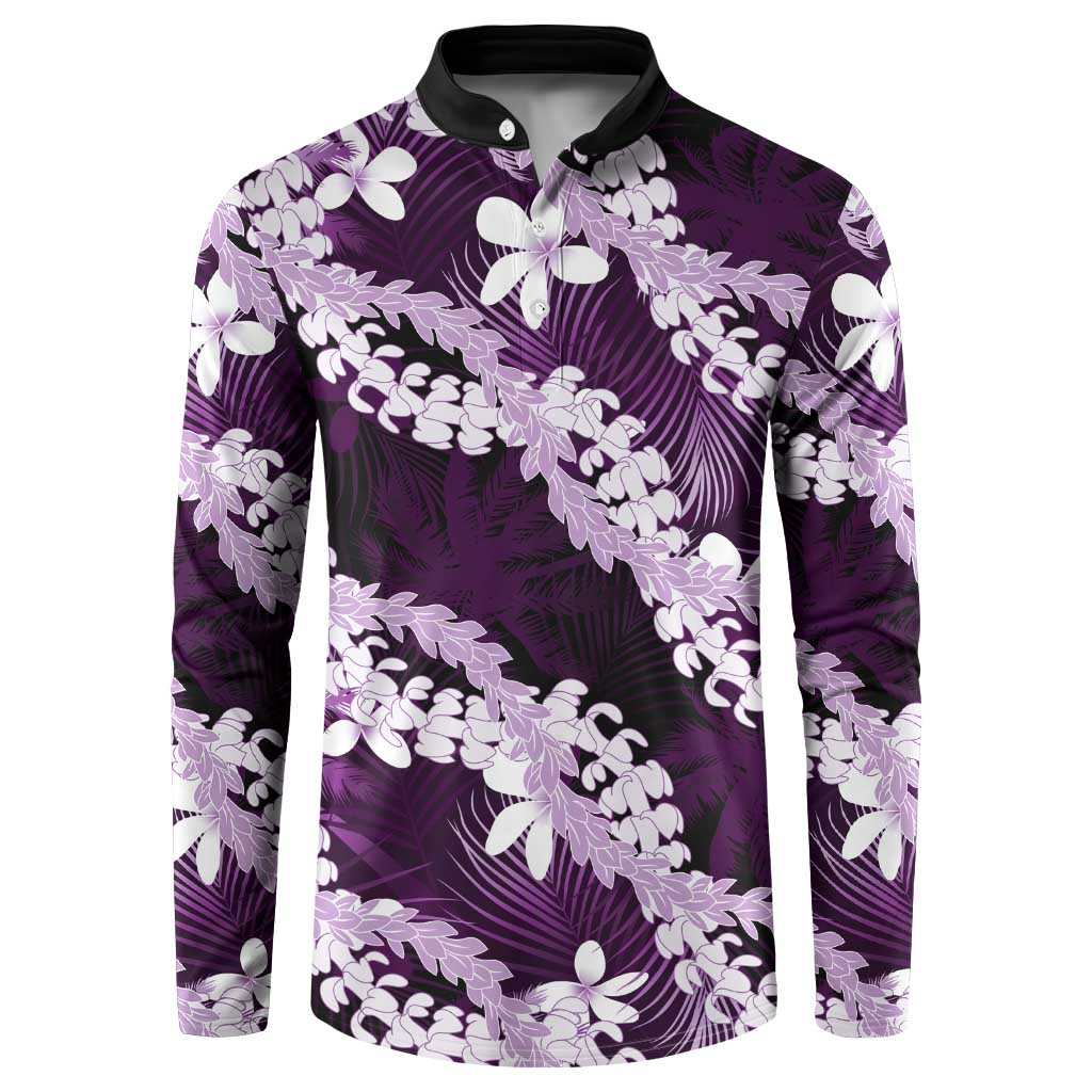 Puakenikeni Maile Lei Button Sweatshirt Frangipani Purple Tropical Leaves LT01 Purple - Polynesian Pride