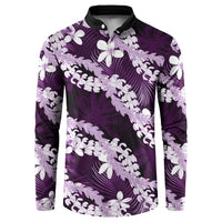 Puakenikeni Maile Lei Button Sweatshirt Frangipani Purple Tropical Leaves LT01 Purple - Polynesian Pride